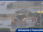 Проливной дождь не воспрепятствовал ремонту дорог в Волгодонске