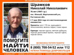 76-летний Николай Шрамков без вести пропал в Мартыновском районе 