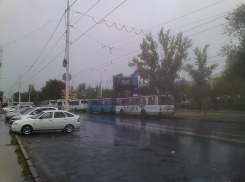 В Волгодонске дождливым утром возле Комсомольской площади выстроилась очередь из троллейбусов — читатель