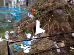 Огромную кучу мусора возле могил на кладбище сняла на видео жительница Волгодонска