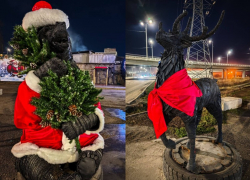 Медвежонок и олень из покрышек у СТО нарядились в праздничные костюмы и одарили Волгодонск праздничным волшебством