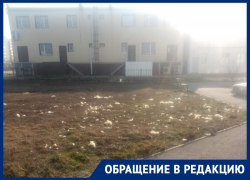 Стекловолокно с обшивки «социального дома» усыпало газон и деревья в квартале В-7