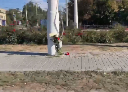 Волгодонцы несут цветы к месту гибели сбитых ночным гонщиком девушек на проспекте Строителей 