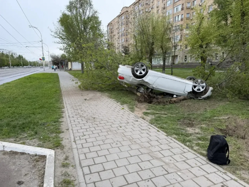 Слетел с мокрой дороги и повалил дерево: автомобиль перевернулся на проспекте Строителей 
