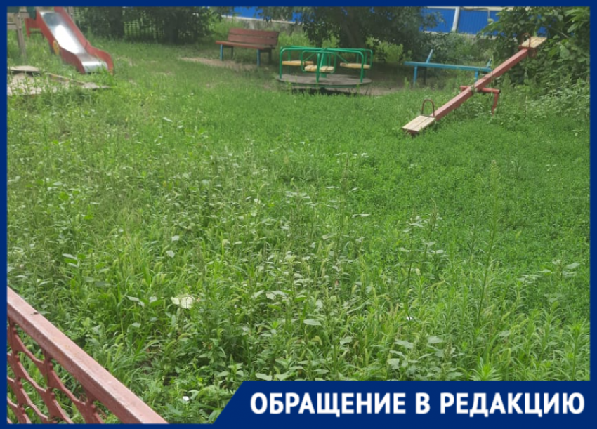 «Нам детей в траве искать?»: заросшую детскую площадку в «старом городе» показали волгодонцы